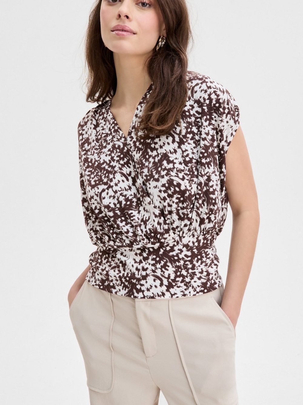I.N.C. International Concepts Women's Printed Ruched-Shoulder Top Size M NWT